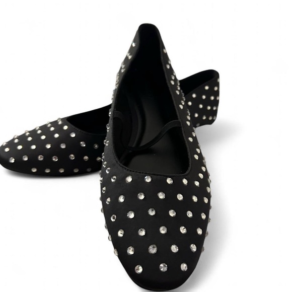 Old Navy Black and Rhinestone Studded Mary Jane Flats - Picture 1 of 5